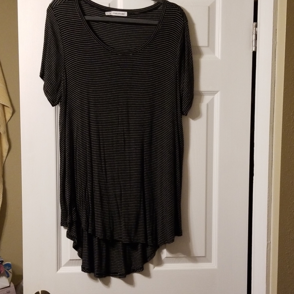 Women's Black and White Striped High-Low Tee